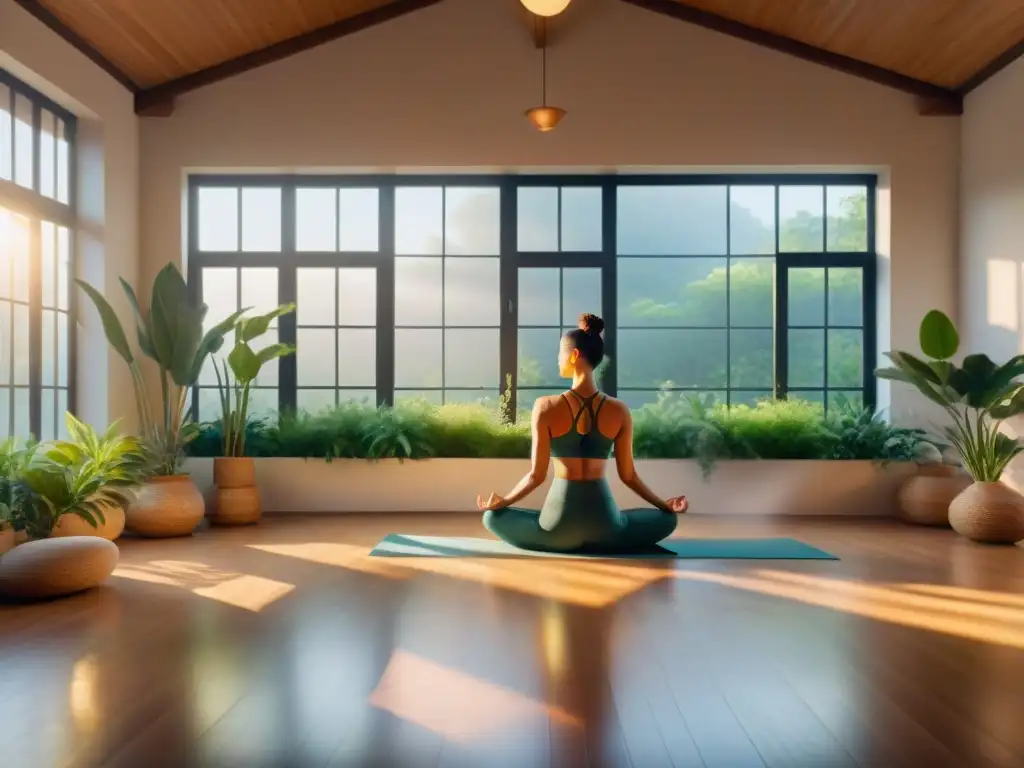 Alquimia espiritual: grupo diverso en poses de yoga en un estudio tranquilo iluminado por el sol