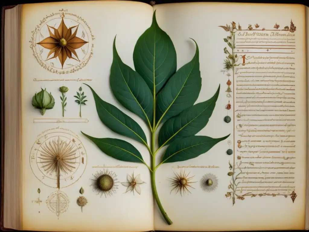 Antigua pergamino con ilustraciones botánicas del Manuscrito Voynich, un enigma histórico de alquimia