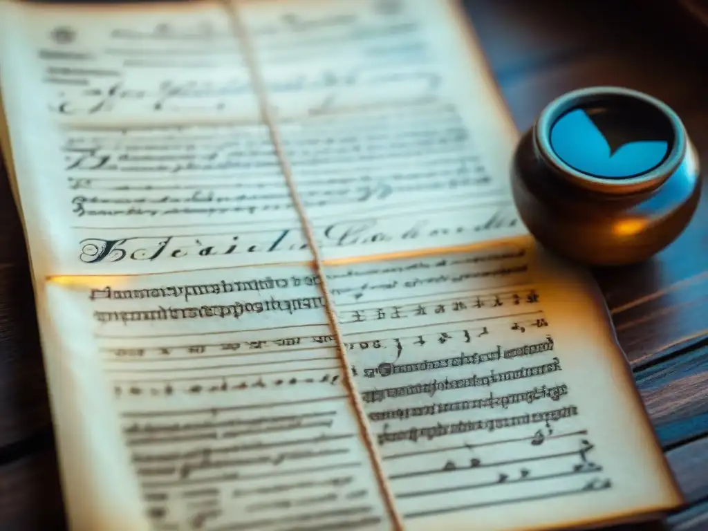 Antiguo manuscrito de alquimia en mesa de madera, con tonos sepia y símbolos misteriosos