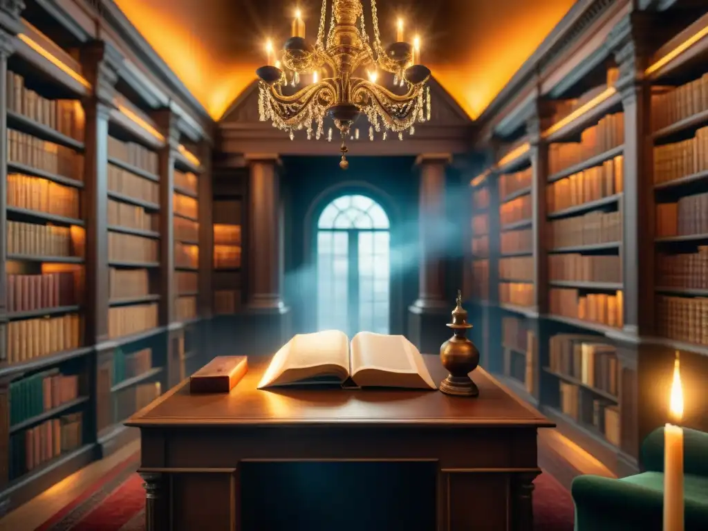Misteriosa biblioteca alquímica: sabiduría y misticismo Una biblioteca mística llena de antiguos textos alquímicos