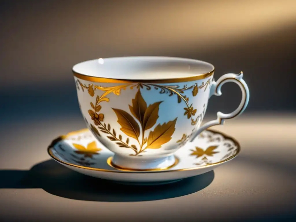 Una delicada taza de porcelana Meissen en sepia, resaltando el legado alquímico de Johann Friedrich Bottger