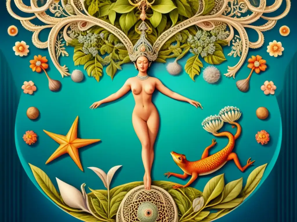 Ilustración detallada en sepia de flora y fauna fantástica en danza hipnótica, evocando el misterio del Codex Seraphinianus