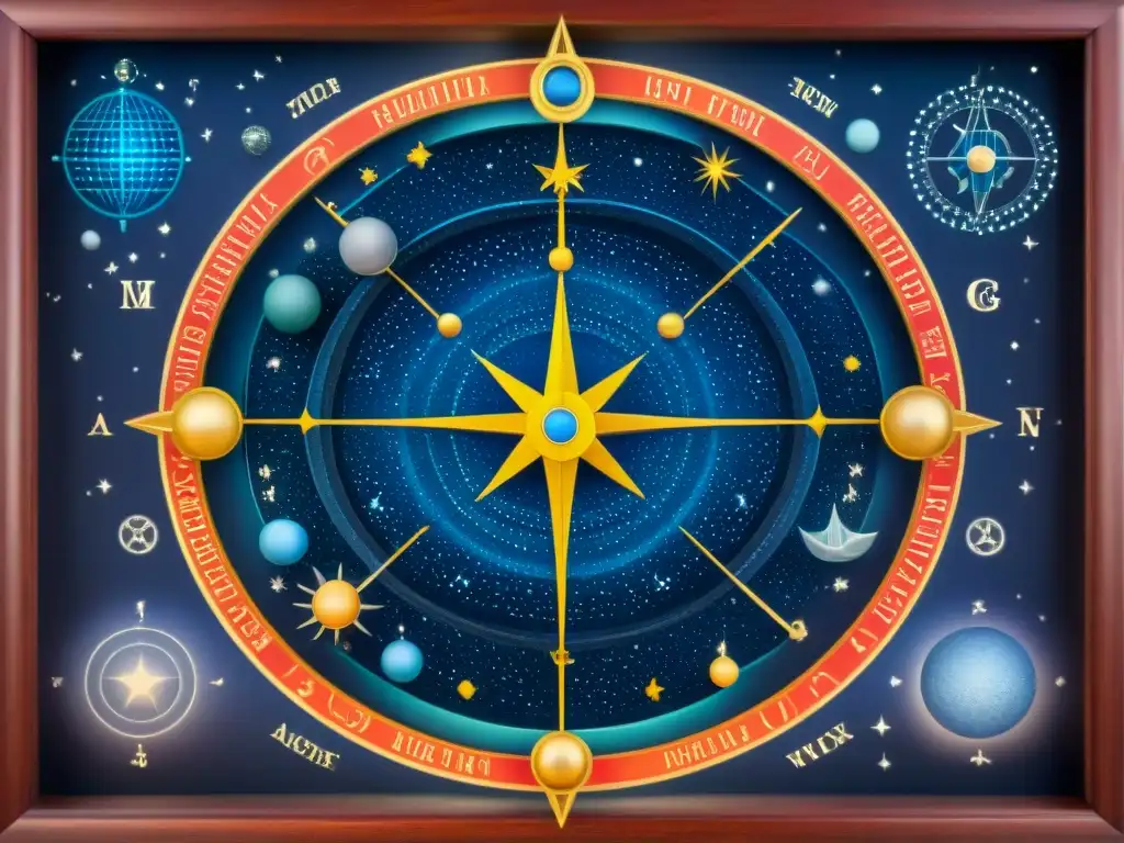 Mapa celestial alquímico: detallada ilustración sepia Ilustración detallada en sepia de un mapa celestial con símbolos alquímicos, sobre un fondo vintage