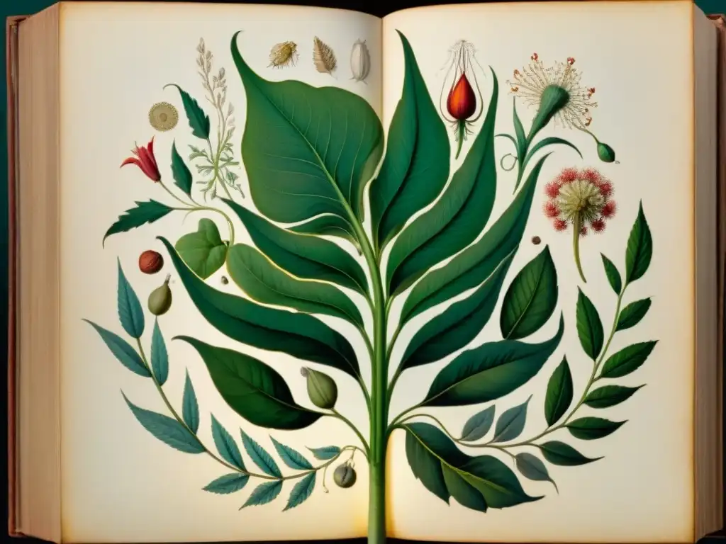 Detalle sepia de ilustraciones botánicas del Manuscrito Voynich, misteriosas plantas y símbolos, historia alquimia