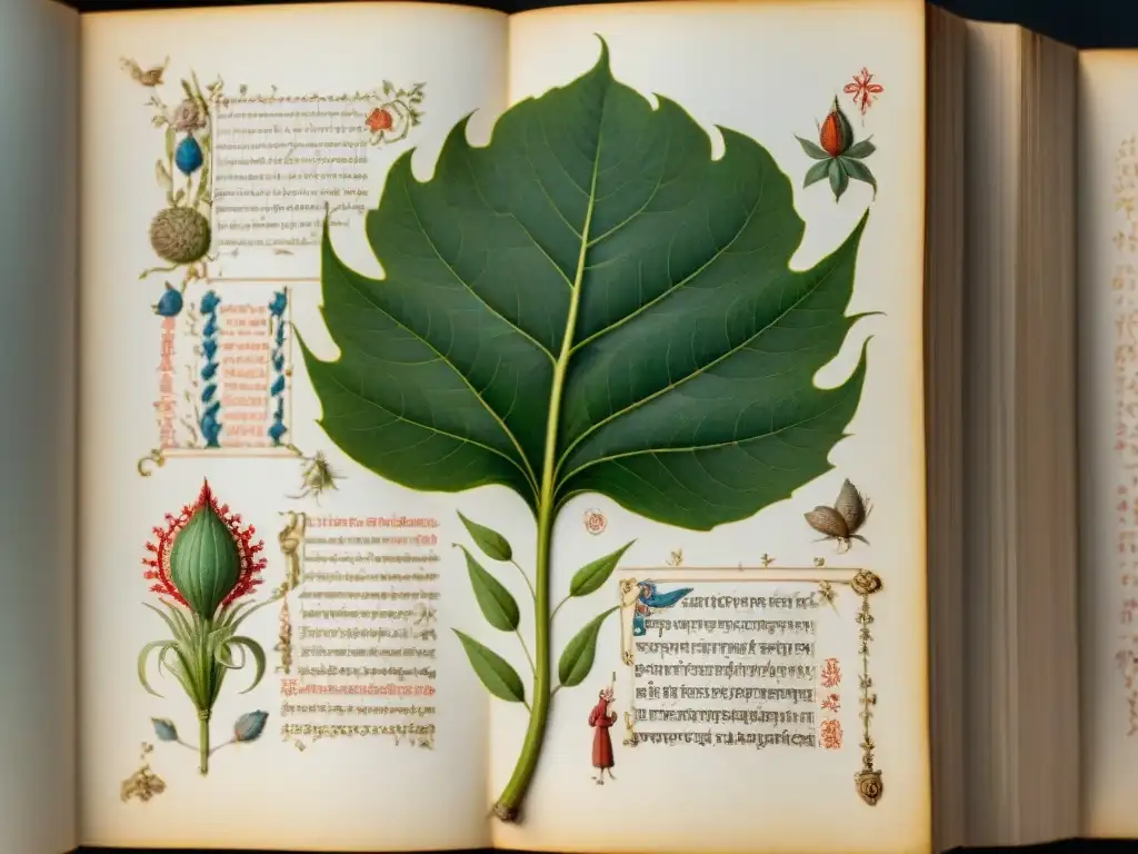 Detalle sepia del Manuscrito Voynich: plantas fantásticas y escritura misteriosa, revelando historia y alquimia