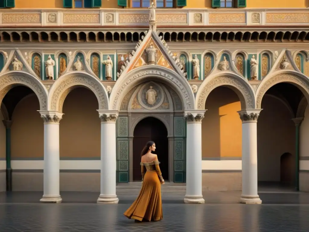 Detalle sepia del Palazzo Vecchio en Florencia: influencia alquimia Renacimiento arte