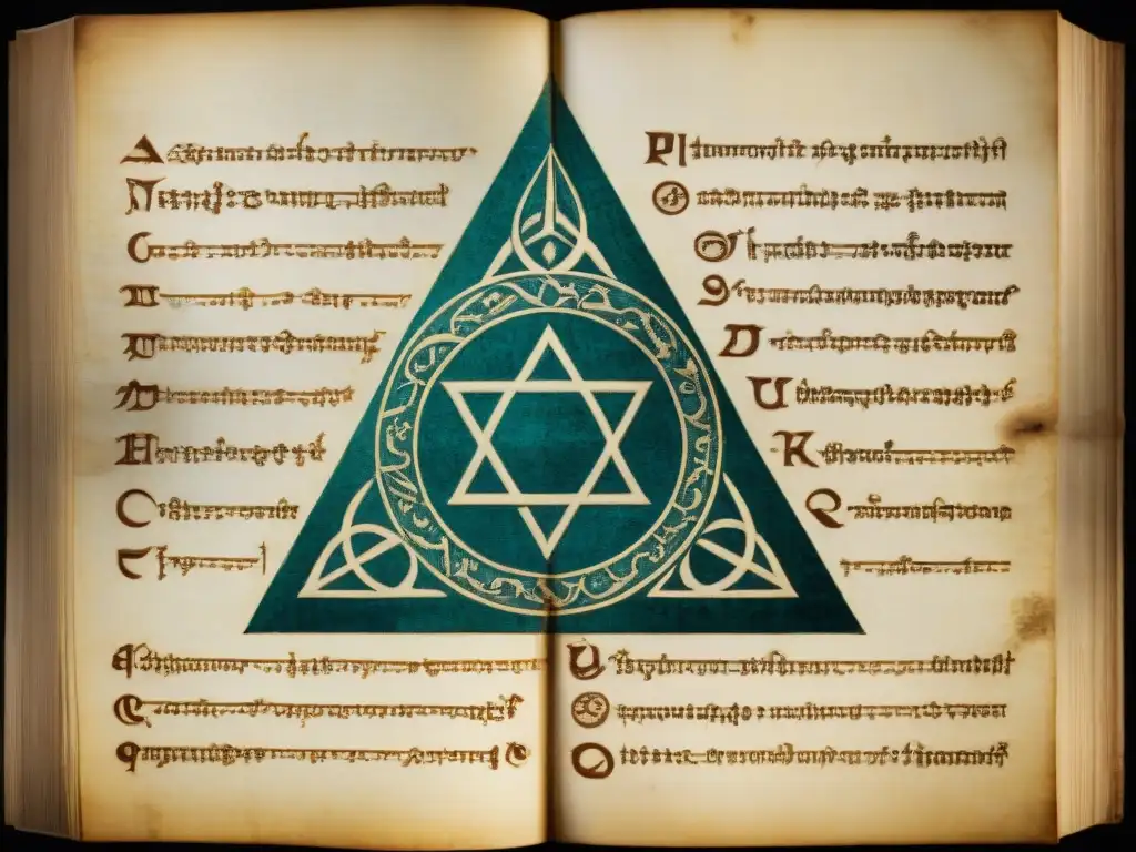 Manuscrito alquímico antiguo: símbolos y misterios Detalles sepia de manuscrito alquímico antiguo, revelando sabiduría y misterio de la historia de la alquimia antigua