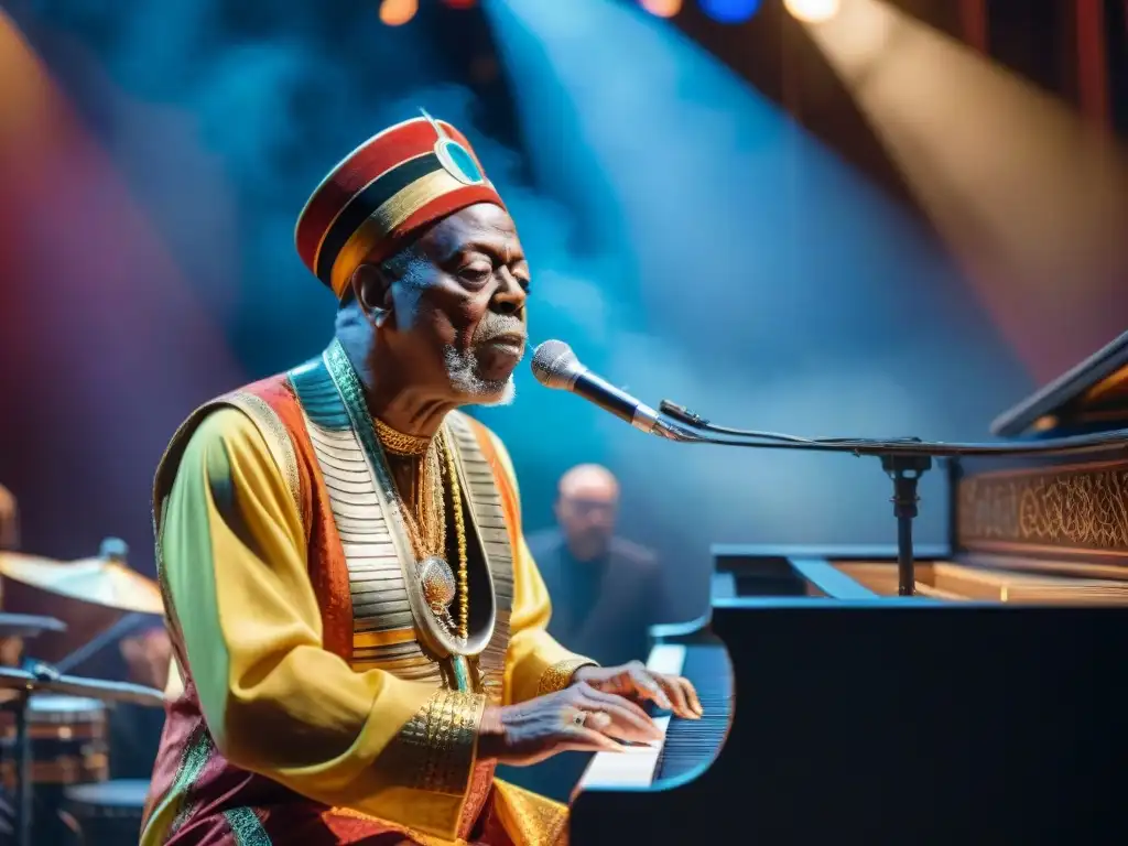 Sun Ra en el escenario con su Arkestra, una alquimia en el jazz envuelta en misticismo y brillantez musical