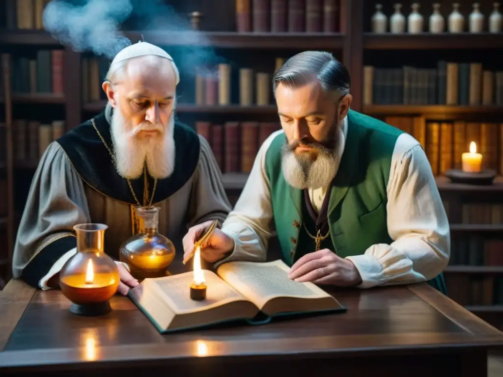 John Dee y Edward Kelley en experimento alquímico