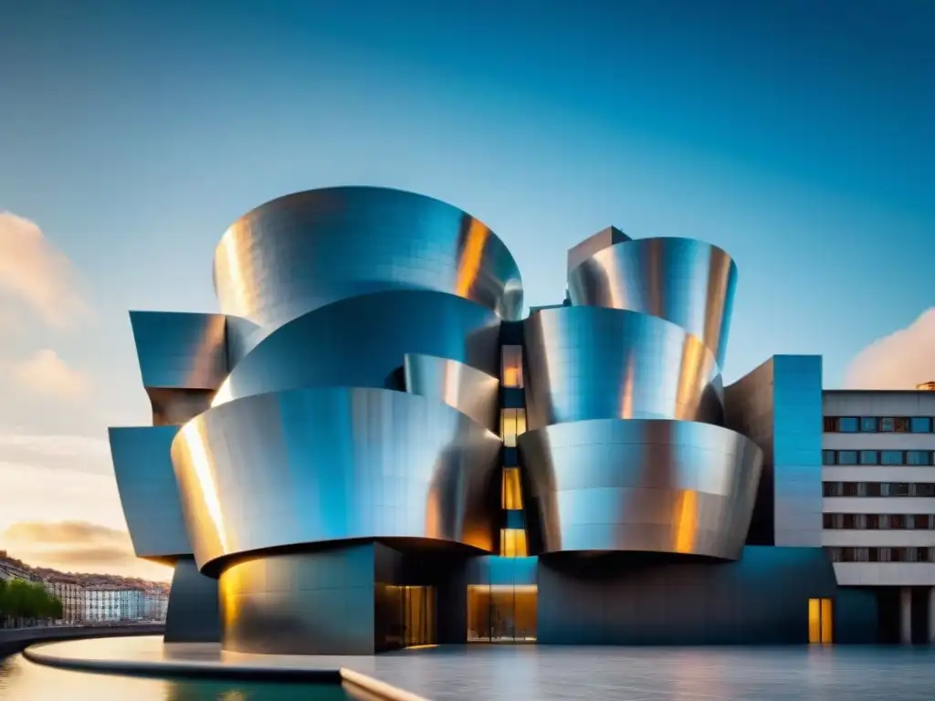 Imponente arquitectura moderna inspirada en alquimia: el icónico Museo Guggenheim de Bilbao contra el cielo sepia