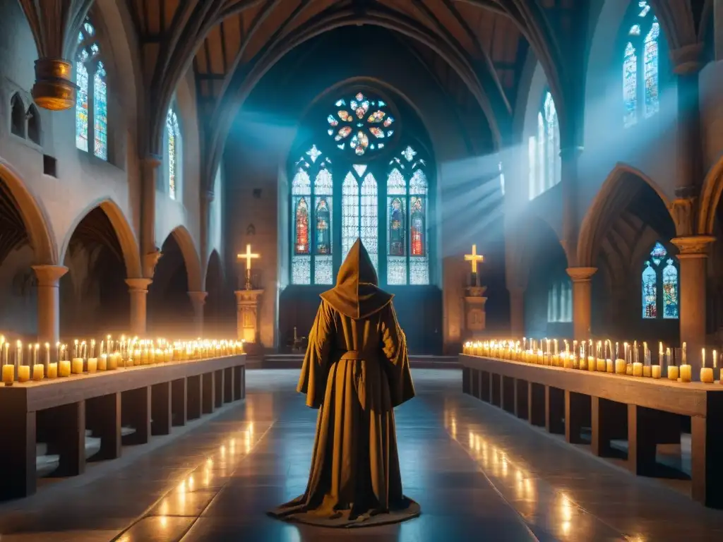 En el interior de una iglesia medieval, la alquimia está en juicio mientras un misterioso personaje sostiene un elixir dorado