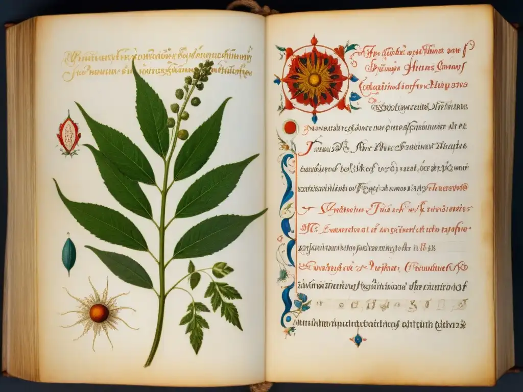 Intrincado y misterioso Manuscrito Voynich: dibujos botánicos, diagramas celestiales y texto antiguo en sepia