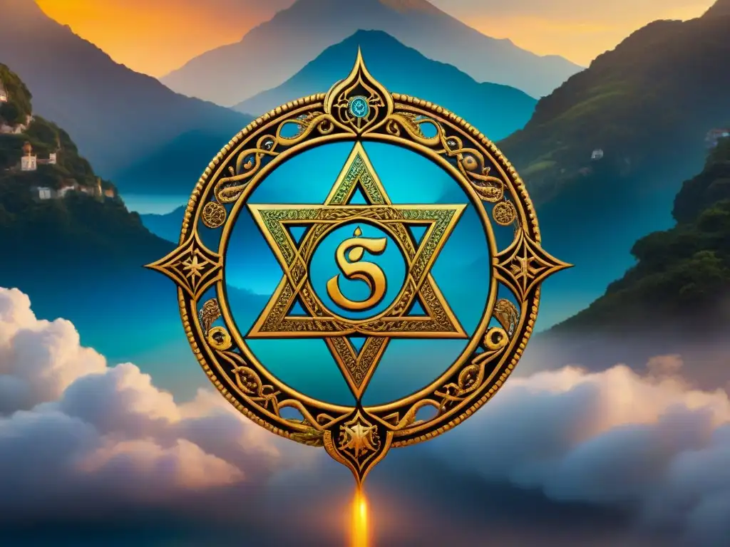 Alquimia sagrada: símbolos religiosos en armonía Intrincado diseño sepia con símbolos religiosos de todo el mundo entrelazados en misticismo alquímico