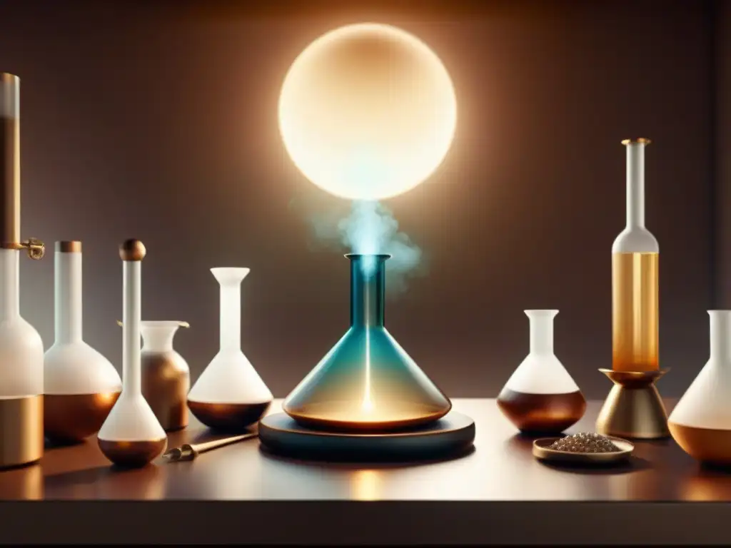 Alquimia Futurista: Laboratorio Digital de Misterio e Innovación Un laboratorio alquímico futurista con una mezcla impresionante de equipo moderno y herramientas tradicionales, bañado en tonos sepia cálido