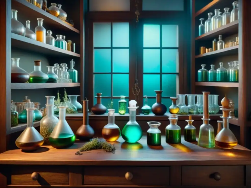 Laboratorio alquímico renacentista: misterios y descubrimientos Un laboratorio alquímico renacentista con sabiduría y misterio, lleno de instrumentos y ingredientes para la medicina del futuro