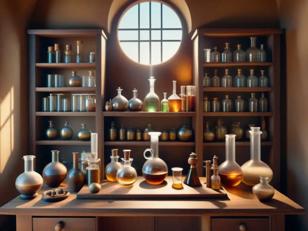 Laboratorio alquímico: misterio y sabiduría ancestral Monta un laboratorio alquímico seguro en casa con esta ilustración sepia detallada y misteriosa