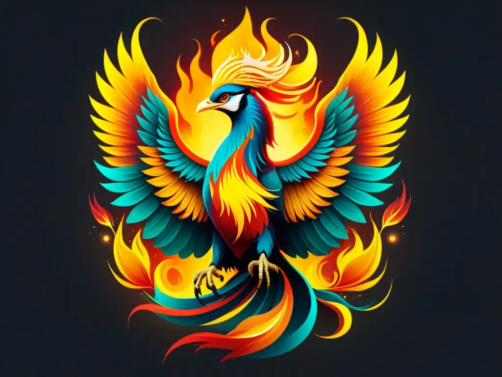 Phoenix alquímico: renacimiento y misterio en sepia Un majestuoso fénix renace de las llamas, rodeado de símbolos alquímicos antiguos