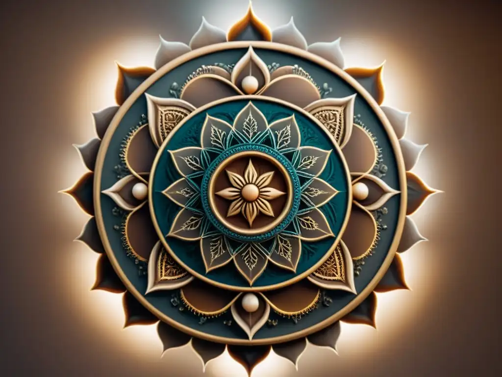 Un mandala místico en tonos sepia, simbolizando la meditación y la conexión espiritual