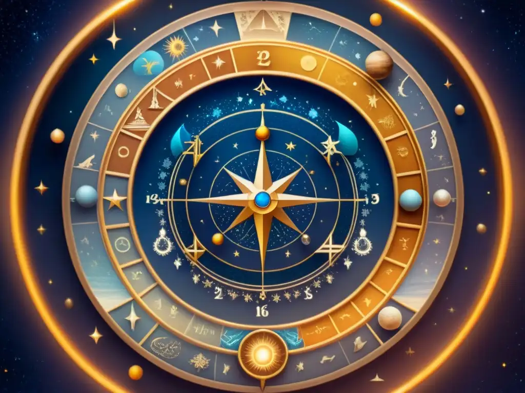 Un mapa celestial detallado con signos zodiacales y símbolos alquímicos, ilustrando los orígenes de la alquimia moderna en una noche estrellada