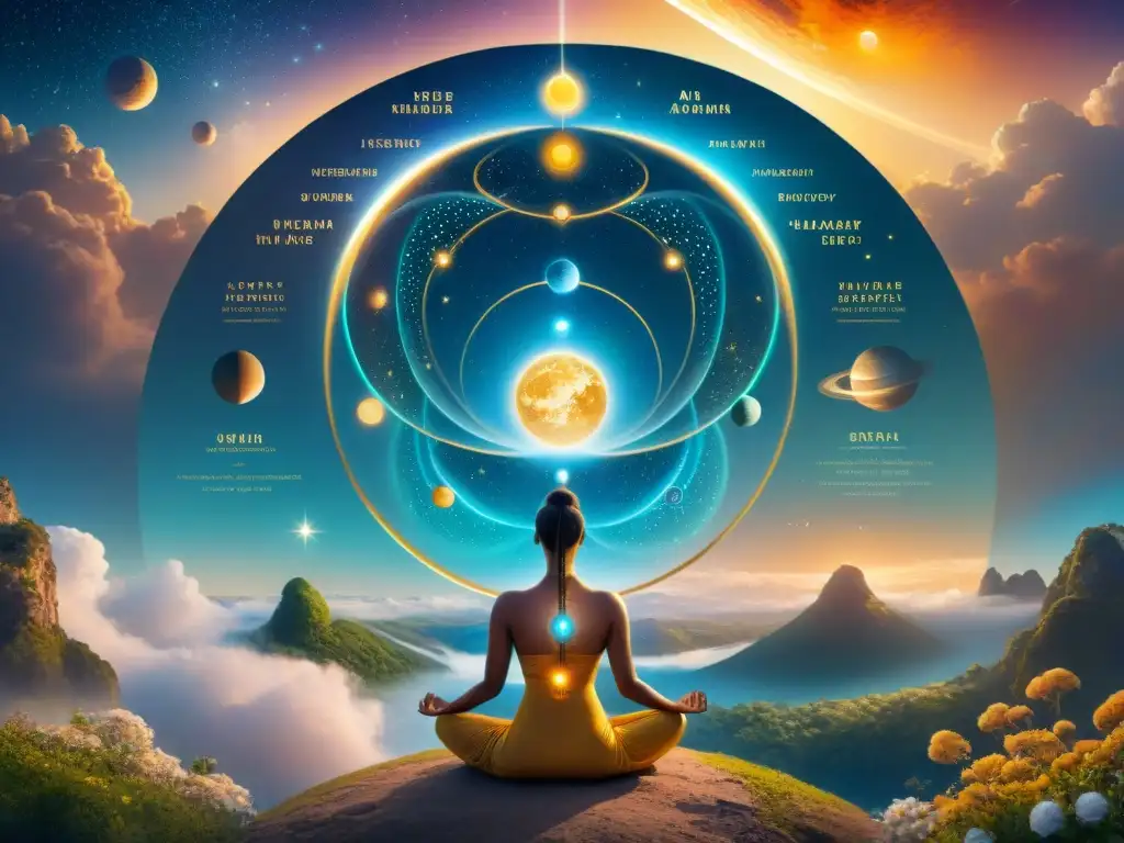 Un mapa celestial entrelazado con la naturaleza, emanando energía curativa y sabiduría cósmica