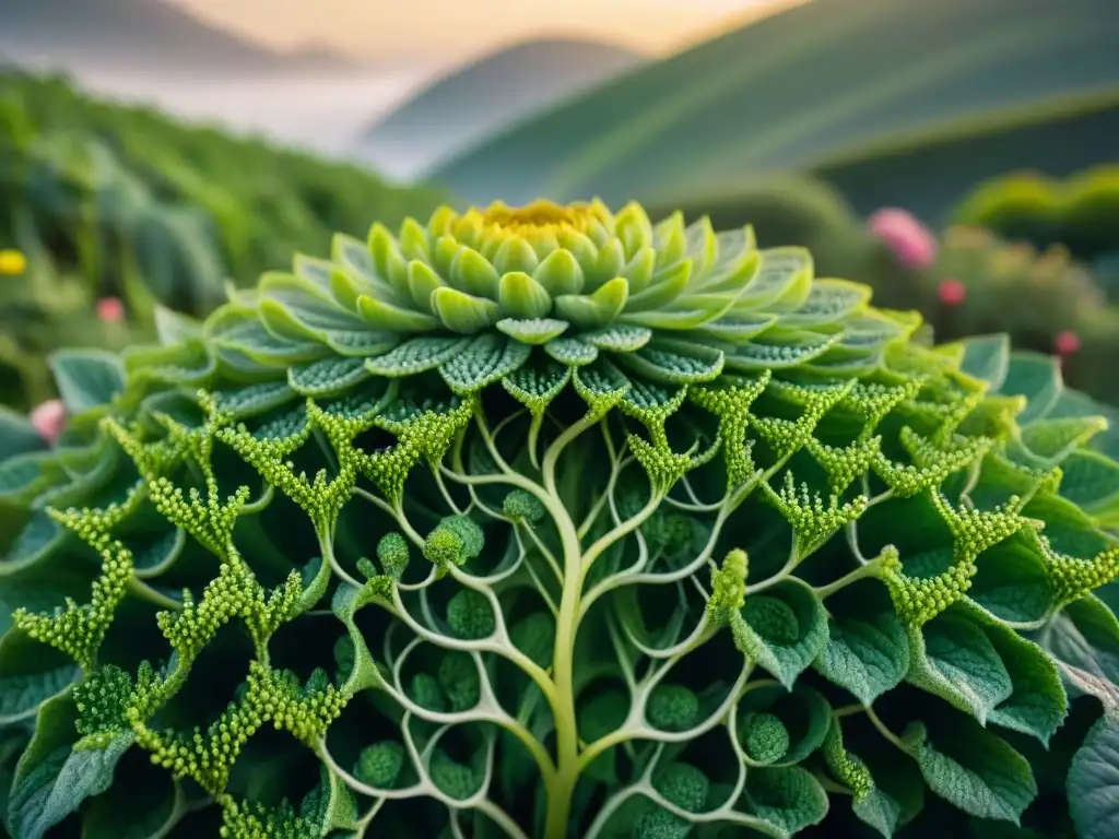 Un jardín místico con plantas intrincadas y surrealistas al estilo 'Legado alquímico plantas Codex Seraphinianus'