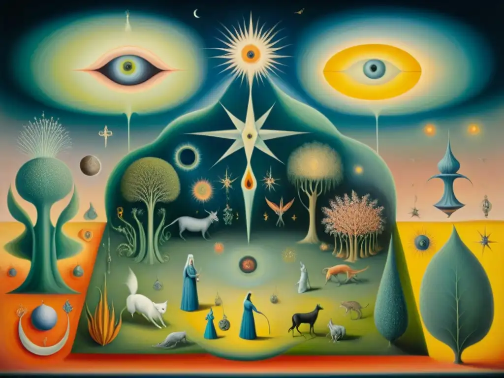 Una obra detallada de Leonora Carrington, 'El jardín amurallado del Sabbat', con misterios alquímicos en arte moderno