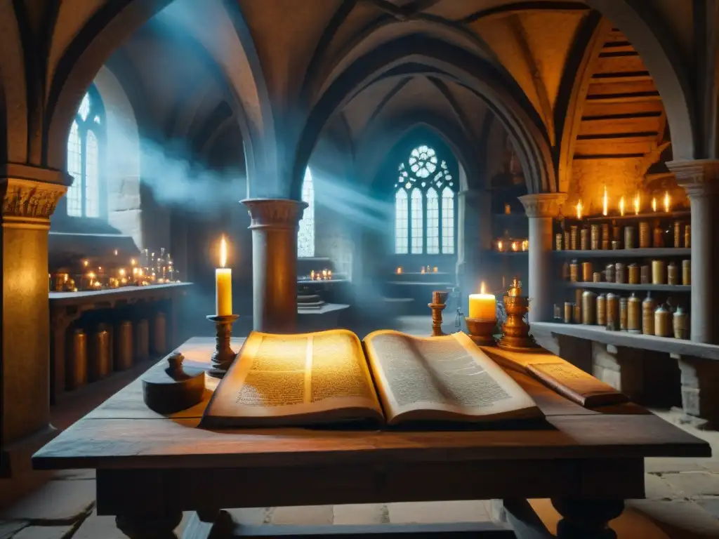 En la penumbra de un cripta medieval alemana, secretos alquímicos castillos Alemania se revelan en manuscritos y artefactos antiguos