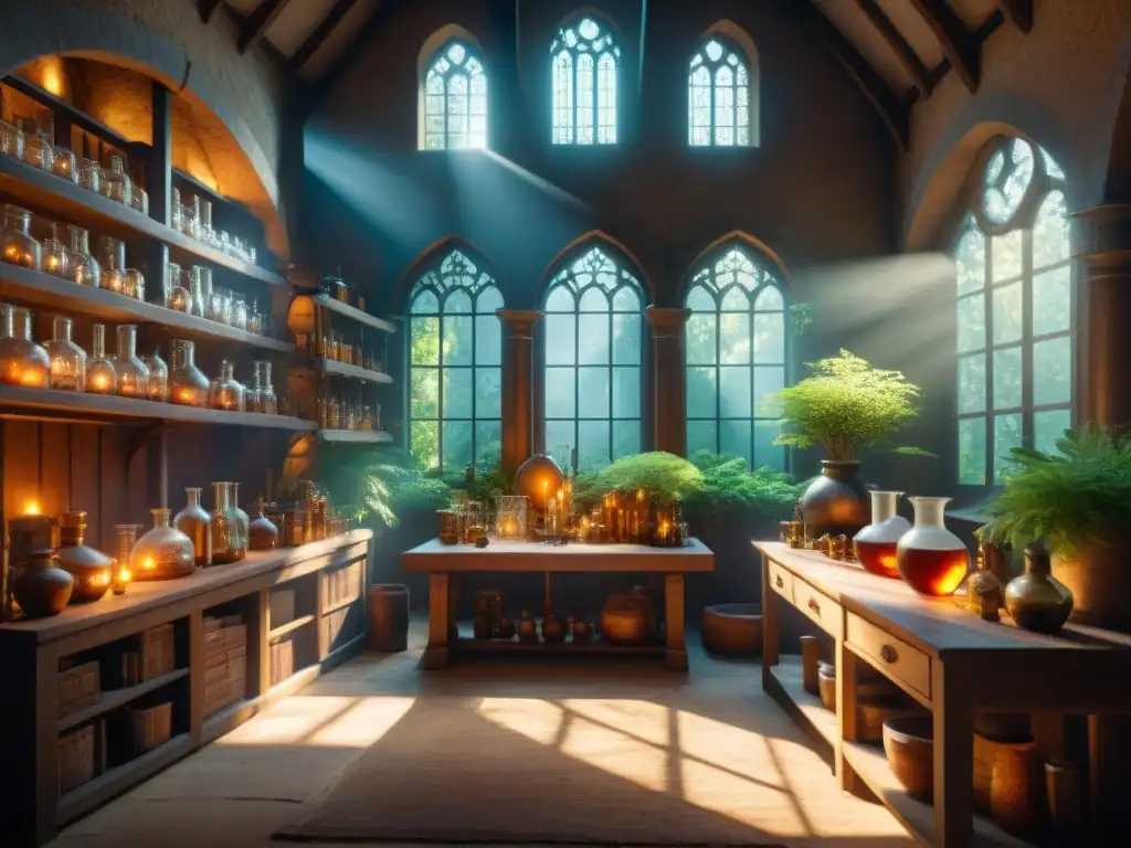 El laboratorio del alquimista: misterio en el bosque Retiro espiritual en un laboratorio alquímico antiguo, escondido en un bosque místico, lleno de historia y magia