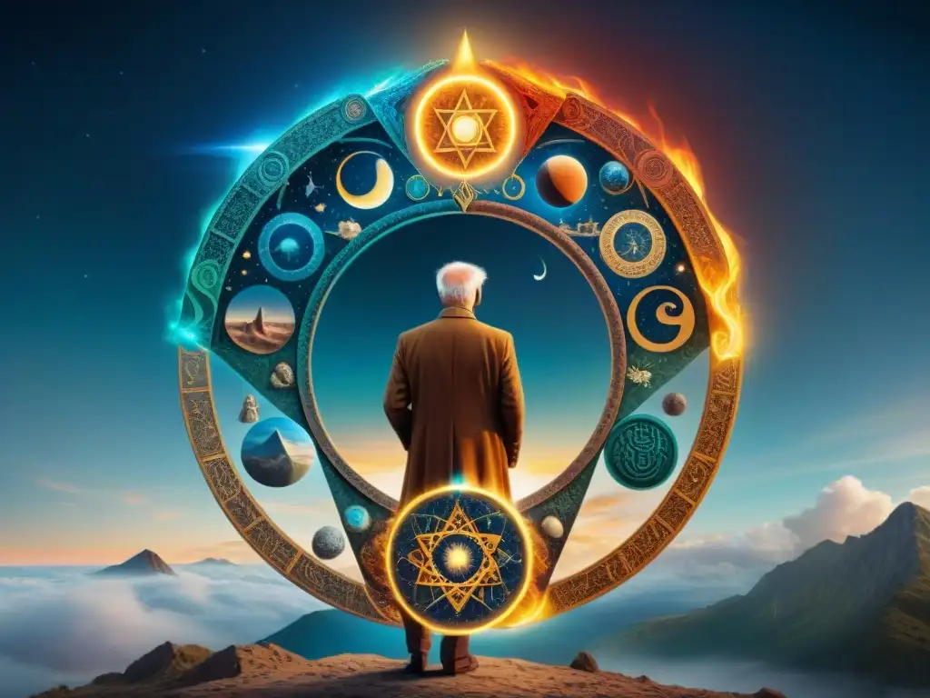 Ilustración sepia de Carl Jung inmerso en la alquimia y la psicología Ilustración sepia intrincada de Carl Jung rodeado de elementos alquímicos