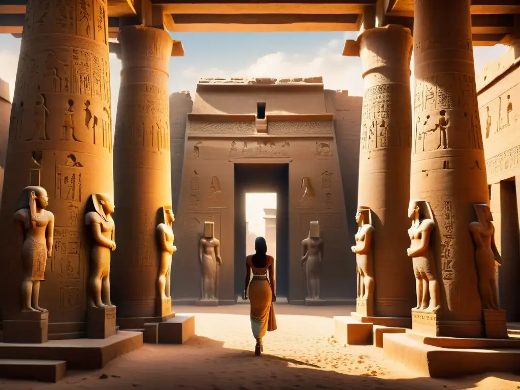 Explora los secretos ocultos de los templos alquímicos en Egipto, capturando la majestuosidad del Templo de Edfu al amanecer