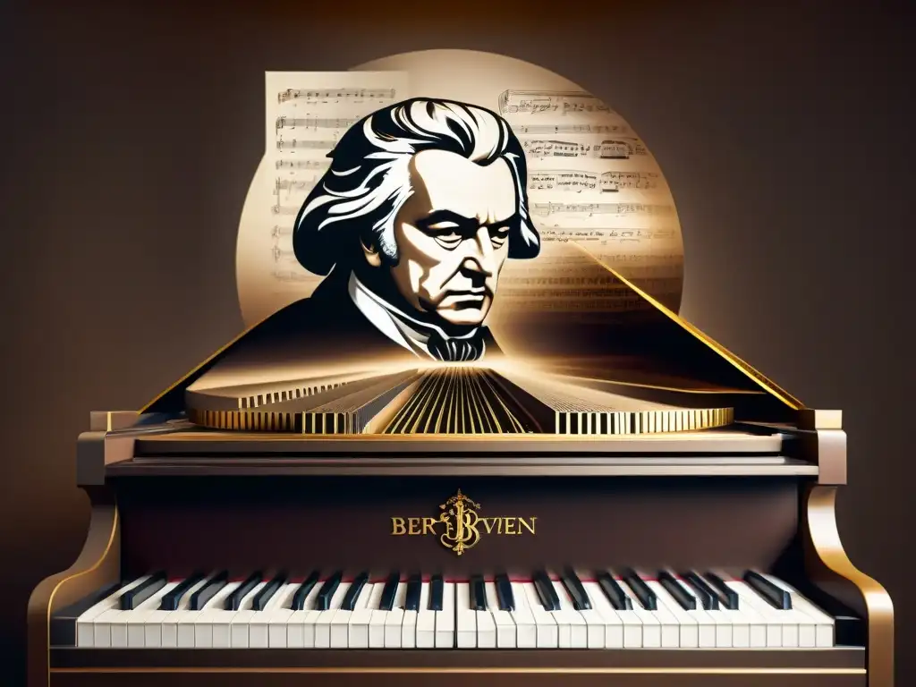 Sombra de Beethoven en piano, con símbolos esotéricos