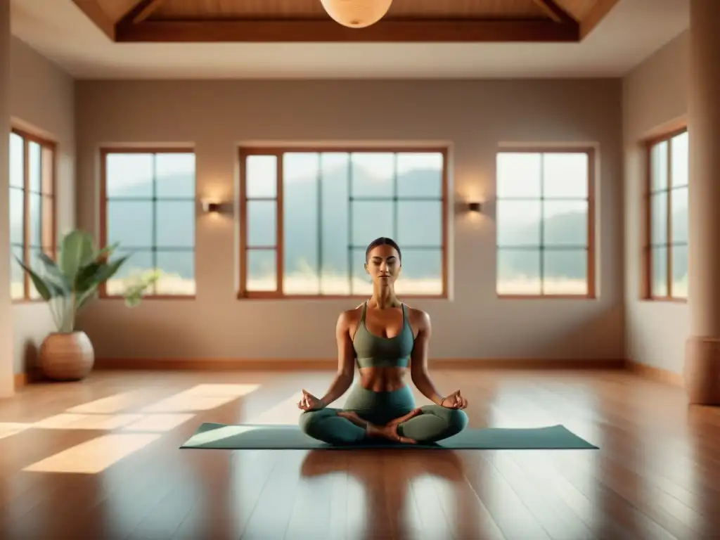 Práctica de yoga en estudio sereno, con poses de apertura de corazón