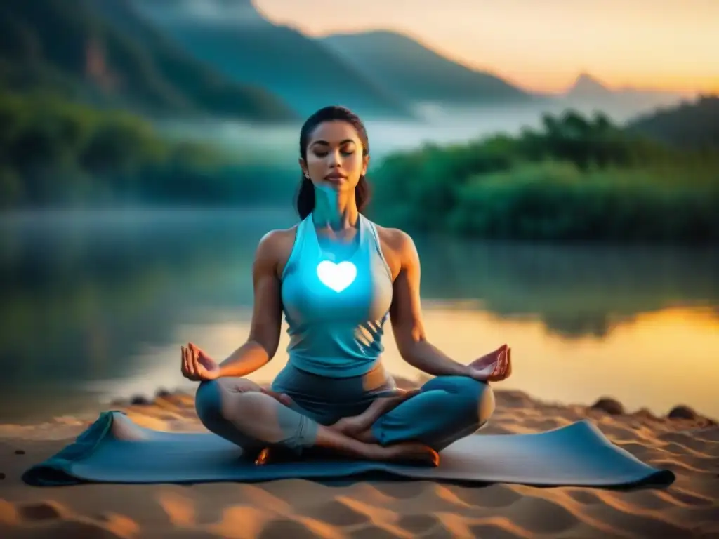 Figura en yoga Nidra con activación alquimia corazón, en armonía con la naturaleza